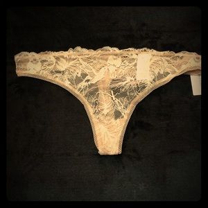 NWT Calvin Klein CK Lace Thong Panties Tan Large